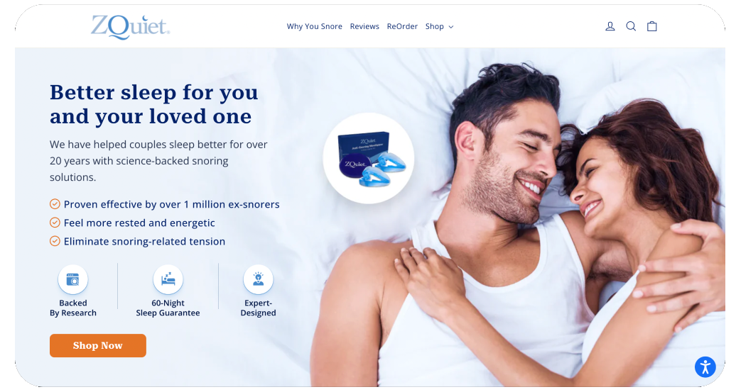 ZQuiet web redesign overhaul increased conversions by optimizing design and user experience for higher engagement and sales.